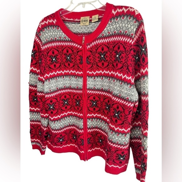 Vintage B. Moss X-Large Cardigan Sweater 3D FairIsle Nordic Print CabinCore Y2K - Picture 4 of 12